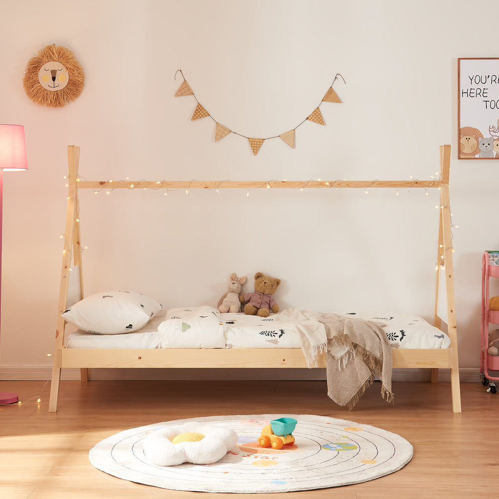 Tipi - Bett Siikajoki mit Matratze 90x200cm Kiefernholz Natur [en.casa] - premiumXL