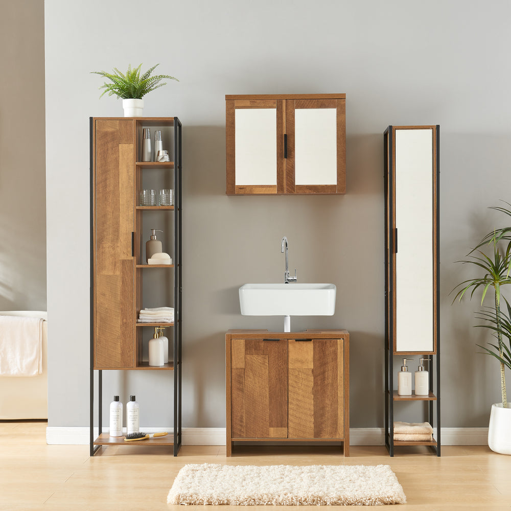 Set 4 piese mobilier baie Namsskogan efect lemn nuc [en.casa]