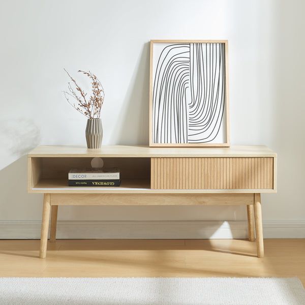 Comoda TV cu 2 usi culisante Landskrona 115x40x48cm efect stejar [en.casa]
