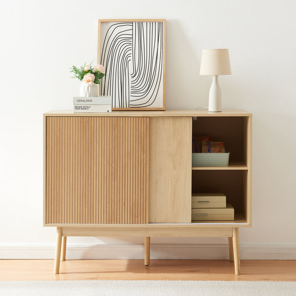 Comoda cu 2 usi culisante 90x115x40 cm efect lemn stejar [en.casa]