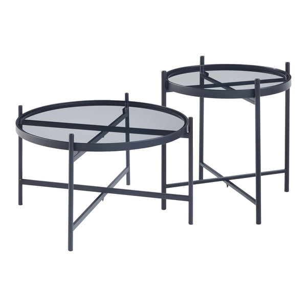 Set 2 masute masuri diferite Lier metal sticla negru [en.casa]