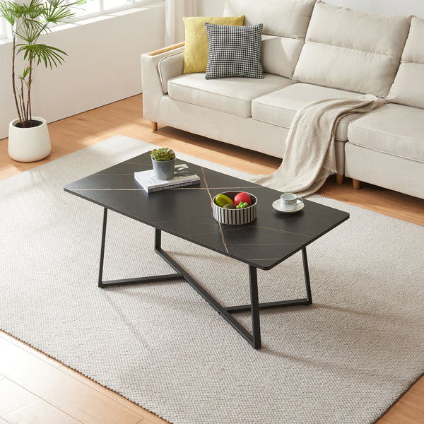 Masuta cafea Riskiften 120x60x48 cm negru marmorat [en.casa]