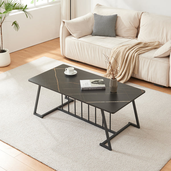 Masuta cafea Nospoo 120x60x46 cm negru marmorat [en.casa]
