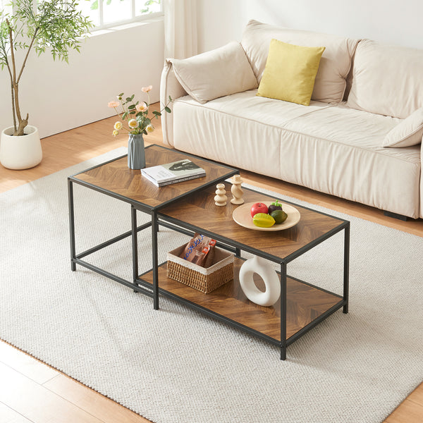 Set 2 masute cafea Kurghore efect lemn stejar nuanta inchisa [en.casa]