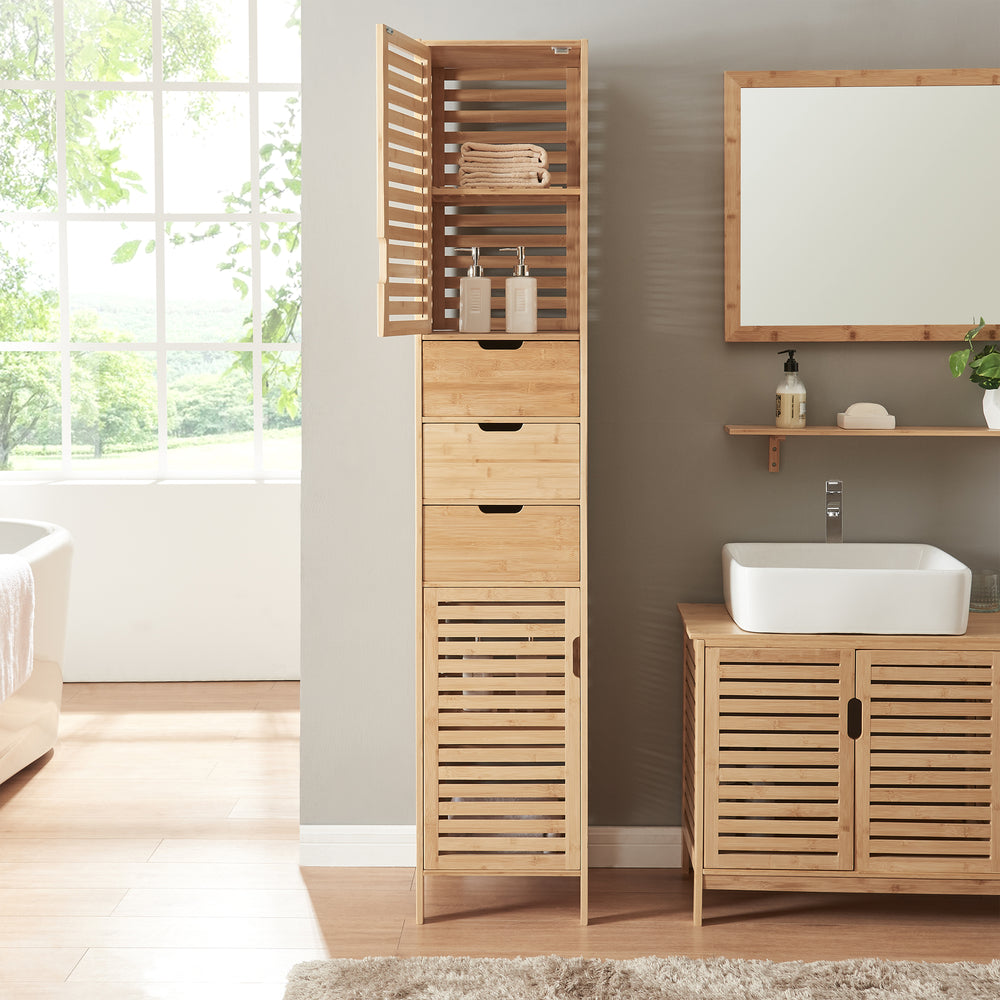 Hochschrank Boksereys 180x35x35 cm Bambus [en.casa] - premiumXL