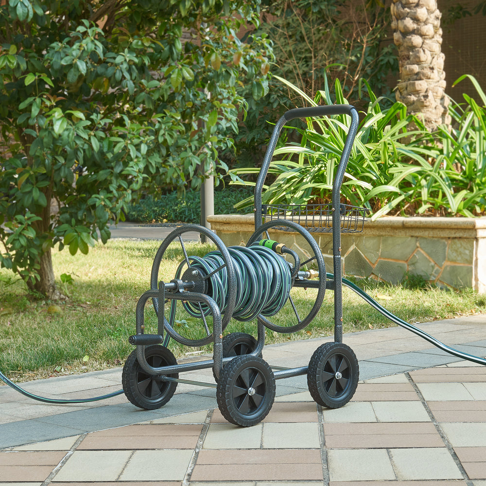 Carucior pentru furtun gradina cu furtun de conectare 1,5m Gelibolu 84x48x93 cm gri [pro.tec]