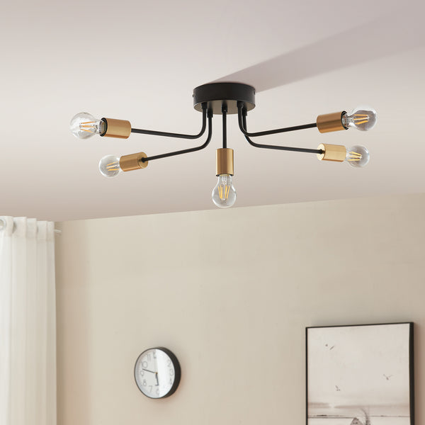 Lampa de plafon  Benfleet, 21 cm 5 x E27 max 60W negru/culoarea alamei [lux.pro]