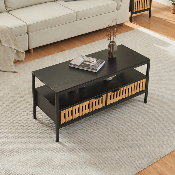 Masuta cafea Luniehti 100x40x48 cm negru/natur [en.casa]