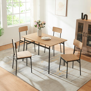 Set masa si 4 scaune Pollenev 110x70x75 cm efect stejar/negru [en.casa]