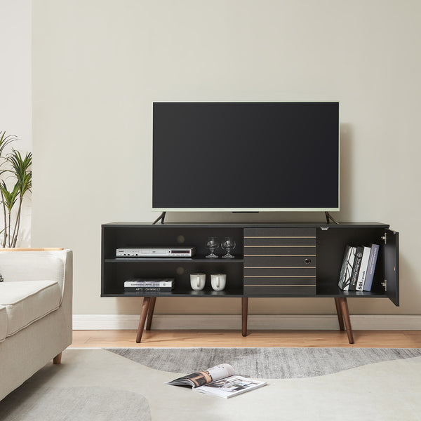 Comoda TV cu 2 usi Vare 160x40x65 cm negru/efect nuc [en.casa]