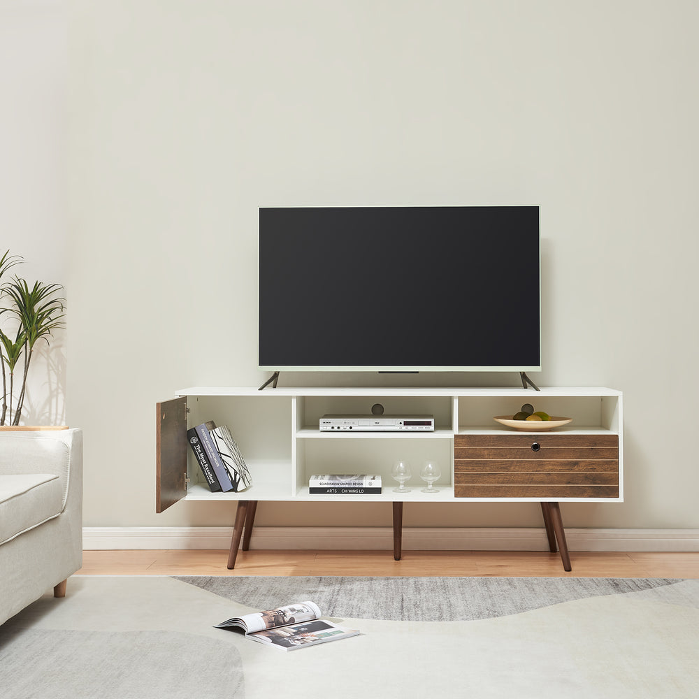 Fernsehschrank Vare 165x40x66 cm Weiß/Walnussoptik [en.casa] - premiumXL