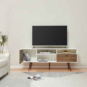 Comoda TV cu usa si sertar Vare 165x40x65 cm alb/efect nuc [en.casa]