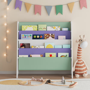 Raft carti copii Hornnes 60x62x28 cm alb/verde deschis/lila [en.casa]