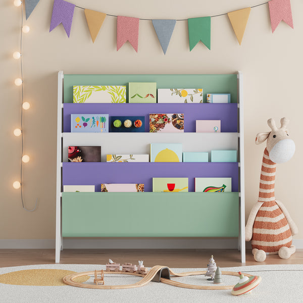 Raft carti copii Hornnes 60x62x28 cm alb/verde deschis/lila [en.casa]