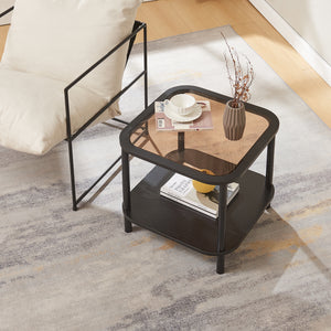 Masuta patrata Latama 51x51x45 cm bambus mdf sticla culoarea bronzului/negru [en.casa]