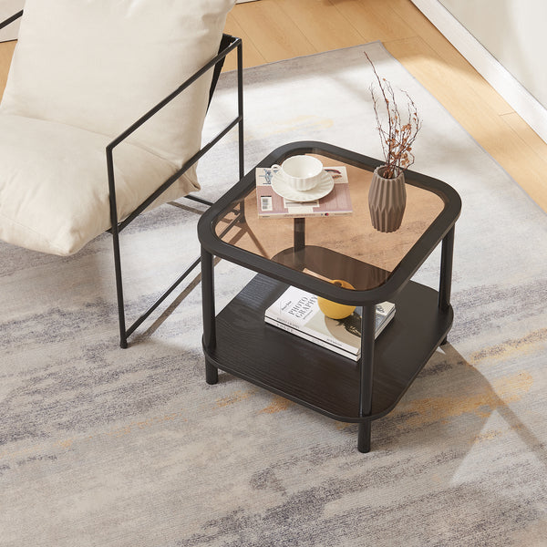 Masuta patrata Latama 51x51x45 cm bambus mdf sticla culoarea bronzului/negru [en.casa]