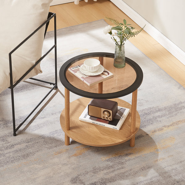 Masuta rotunda Latama, 51x45 cm sticla culoarea bronzului/natur [en.casa]