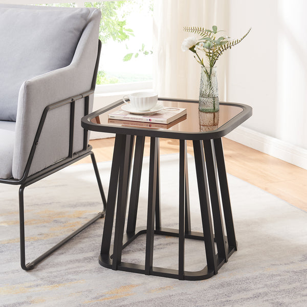 Masuta Burgess 51x51x51 cm negru/efect lemn nuc [en.casa]
