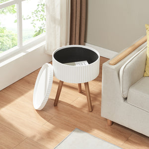 Masuta rotunda cu spatiu depozitare Bongard 48x38 cm alb/natur [en.casa]