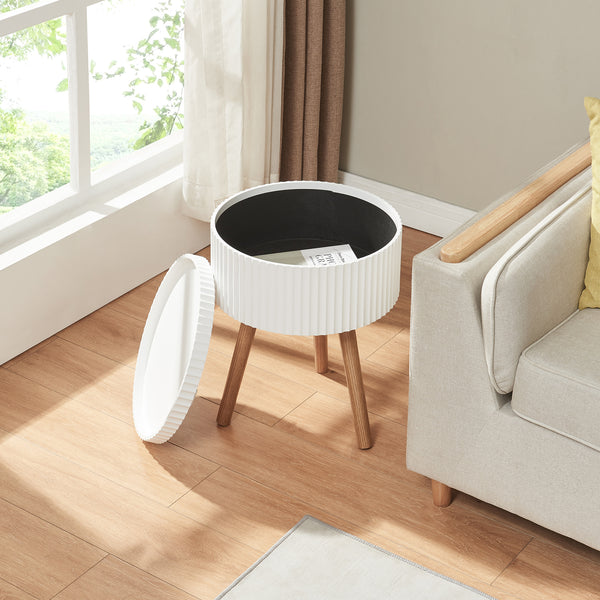 Masuta rotunda cu spatiu depozitare Bongard 48x38 cm alb/natur [en.casa]