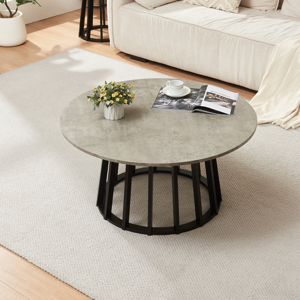 Couchtisch Buzzard Ø90x45 cm Schwarz/Betonoptik [en.casa] - premiumXL