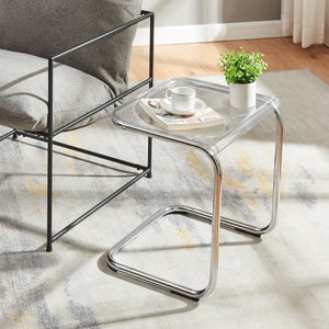 Masuta living Brosa 44x37x48 cm transparent/culoarea cromului [en.casa]