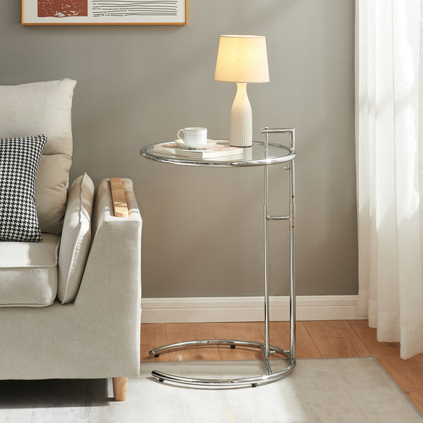 Masa sticla cu inaltime reglabila Stare 50x55-77 cm transparent/crom [en.casa]