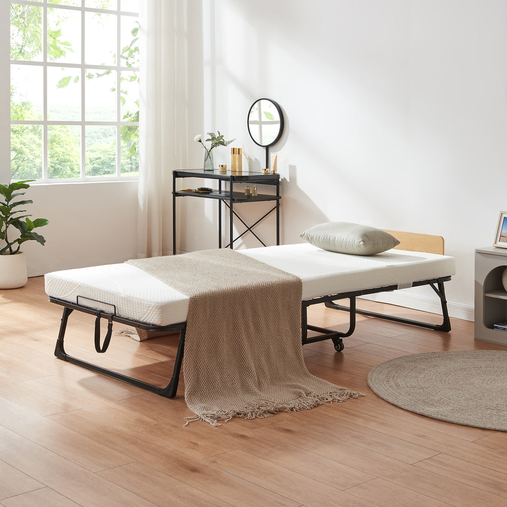 Pat pliabil cu saltea Lustendi 200x90 cm otel negru [en.casa]