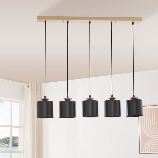 Lampa suspendata Posdand 130 cm 5xE27 max 40W natur/negru [lux.pro]