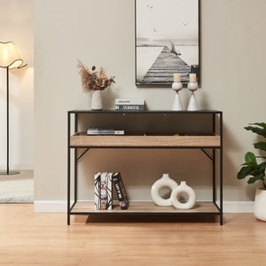 Masa consola Belana 110x40x80 cm negru/efect stejar [en.casa]