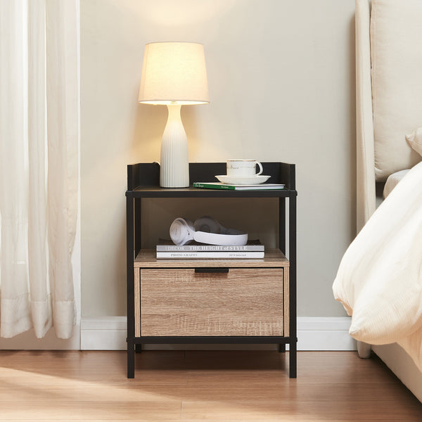 Noptiera cu sertar Belana 50x40x35 cm negru/efect stejar [en.casa]