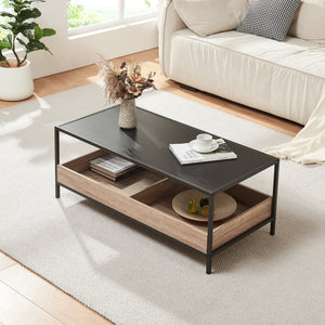 Masuta cafea Belana 100x48x35 cm negru/efect lemn stejar [en.casa]