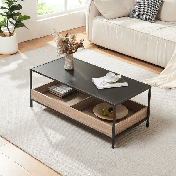 Masuta cafea Belana 100x48x35 cm negru/efect lemn stejar [en.casa]