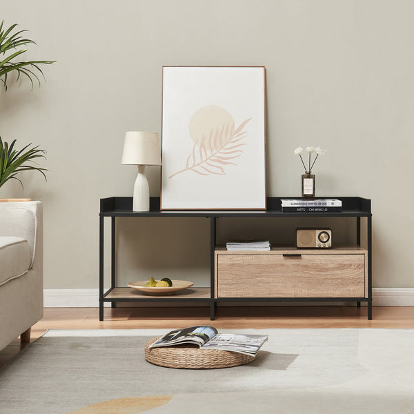 Comoda TV cu sertar Belana 119x40x53 cm negru/efect stejar [en.casa]