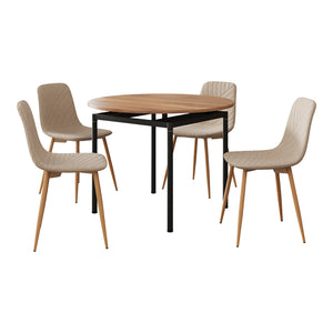 Set masa rotunda si 4 scaune Hemnes 75x100 cm efect lemn stejar/maro deschis [en.casa]