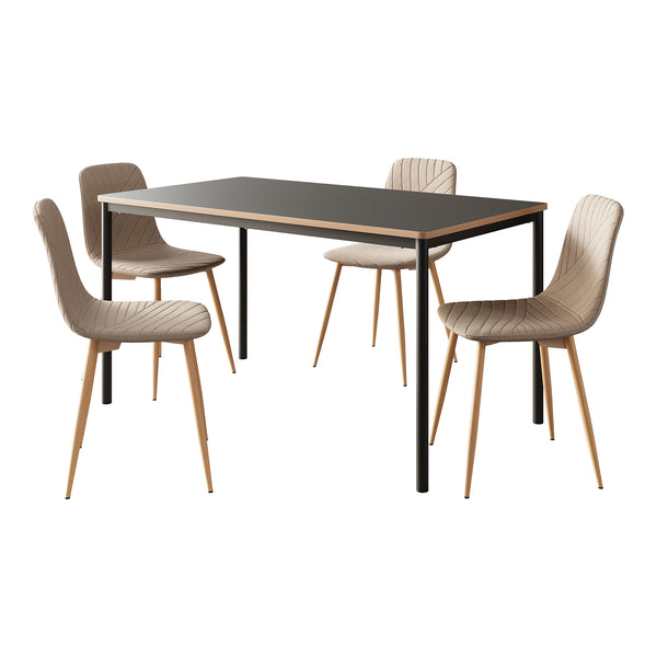 Set masa si 4 scaune Lindesberg 75x140x80 cm gri/maro deschis [en.casa]