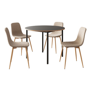 Set masa rotunda si 4 scaune Lindesberg 75x100 cm gri/efect stejar/maro deschis [en.casa]
