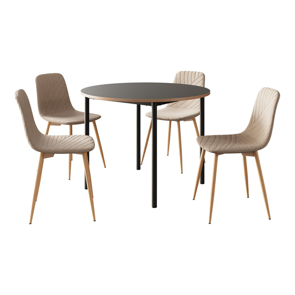 Set masa rotunda si 4 scaune Lindesberg 75x100 cm gri/efect stejar/maro deschis [en.casa]