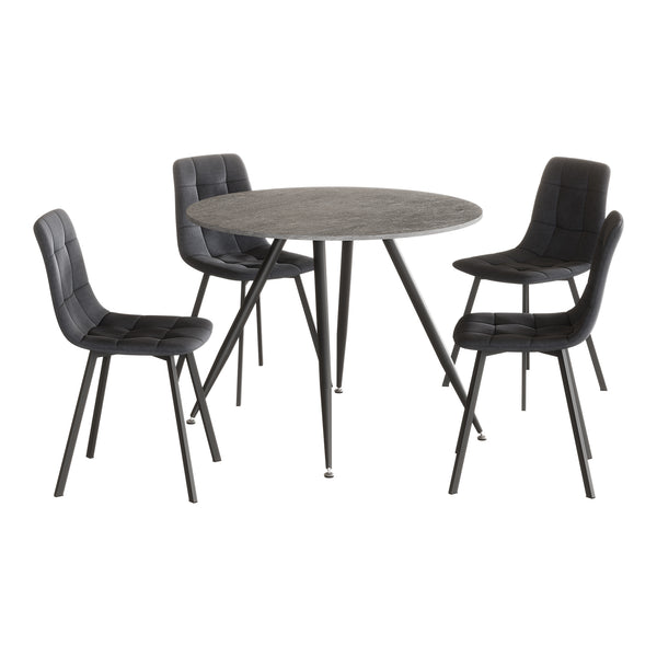 Set masa rotunda si 4 scaune Fitjar 75x100 cm efect beton/gri inchis [en.casa]