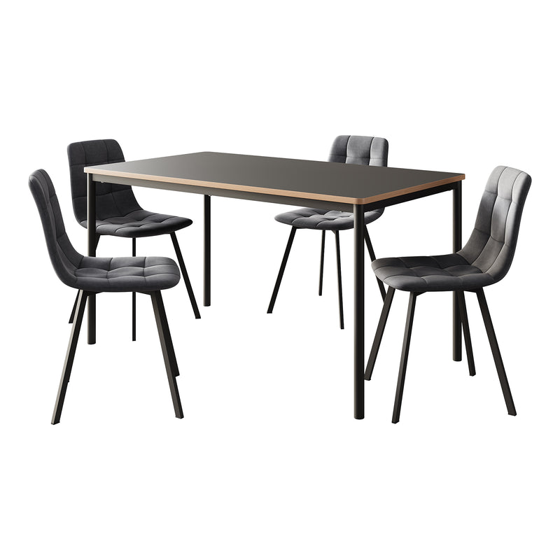 Schiță cotată Set masa si 4 scaun Lindesberg 75x140x80 cm gri/gri inchis [en.casa]
