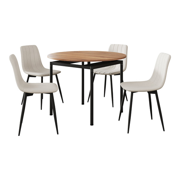 Set masa rotunda si 4 scaune Hemnes 75x100 cm efect lemn stejar/bej [en.casa]