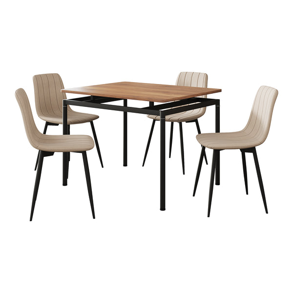 Set masa si 4 scaune Hemnes 75x100x60 cm efect lemn stejar/maro deschis [en.casa]