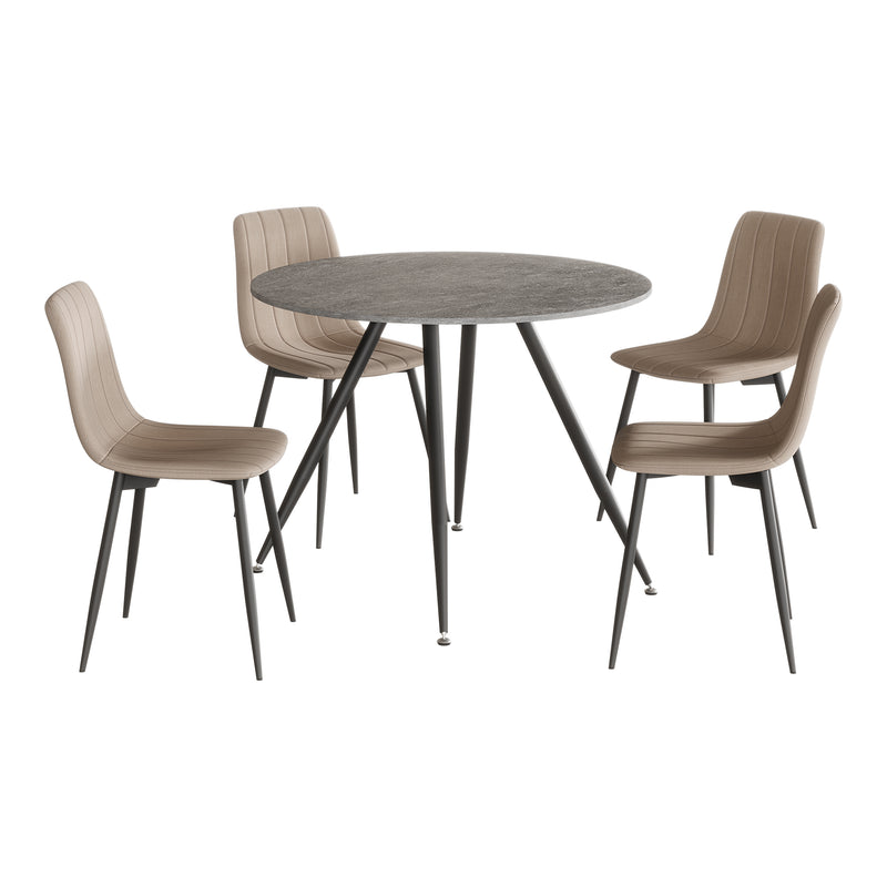 Schiță cotată Set masa rotunda si 4 scaune Fitjar 75x100 cm efect beton/maro deschis [en.casa]