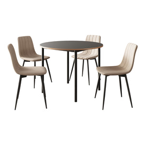 Set masa rotunda si 4 scaune Lindesberg 75x100 cm gri/maro deschis [en.casa]