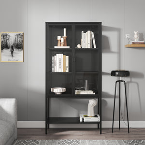 Vitrina Borshavisa 160x80x35 cm otel negru cu 2 usi si 1 raft [en.casa]