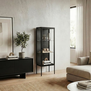 Vitrina Borshavisa 116x34x30 cm otel sticla negru [en.casa]