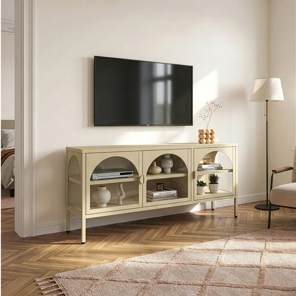 Vitrina cu 3 usi sticla Klippestad 118x35x55 cm camel [en.casa]