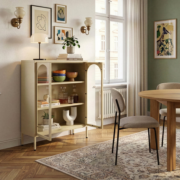 Vitrina cu 2 usi sticla Klippestad 95x80x35 cm camel [en.casa]