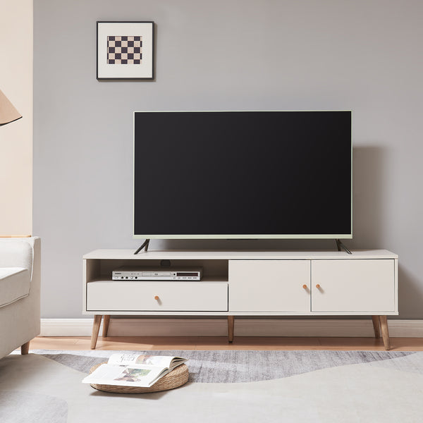 Comoda TV cu 1 sertar si 2 usi Hallevil 150x39x45 cm gri deschis [en.casa]