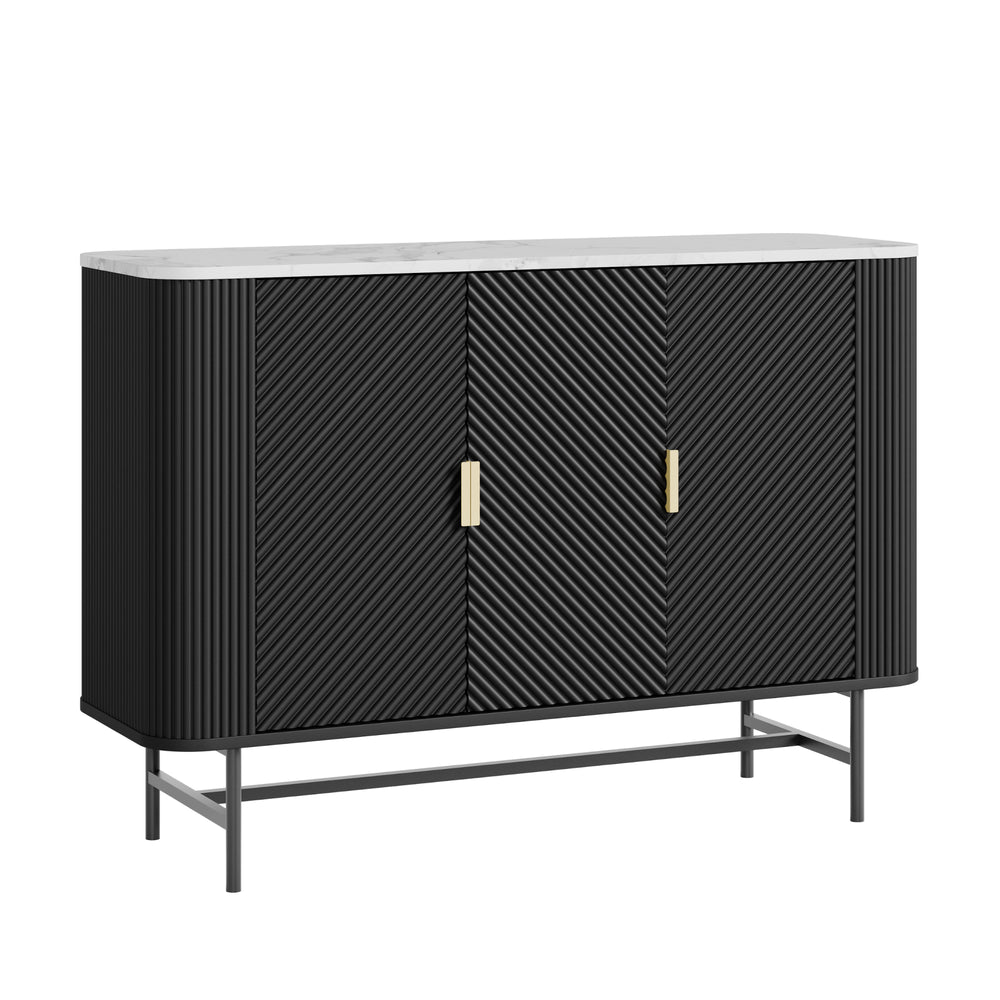 Servanta cu 3 usi Olvehok 110x40x77 cm alb marmorat/negru [en.casa]